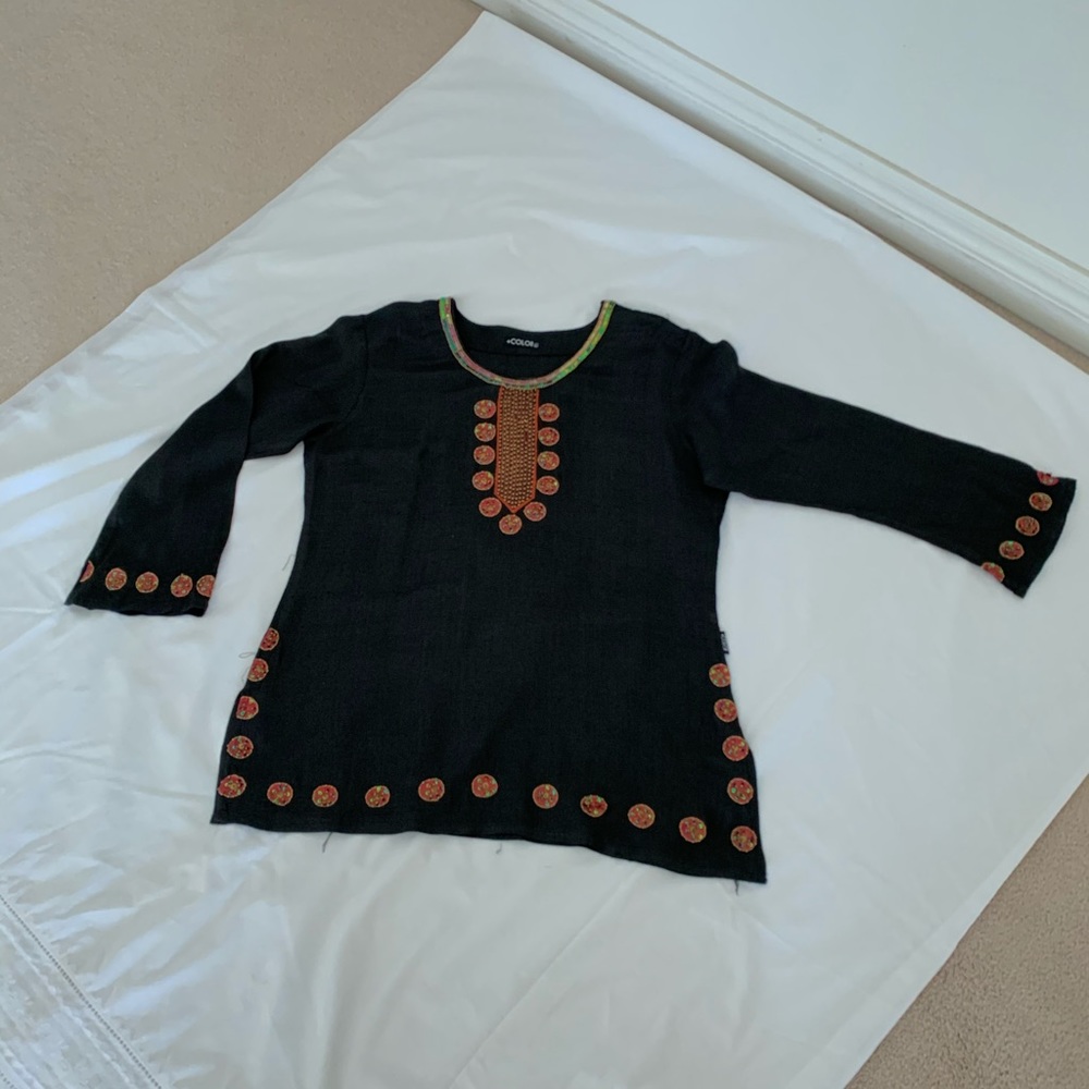 Ethnic embroidered top, black size small